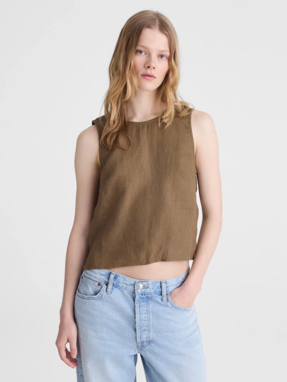 Madewell Tie-Back Shell Top in 100% Linen •size medium • NWT*OA406• Safari Khaki